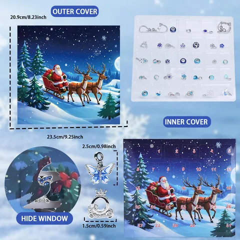 Set di Gioielli con Braccialetto di Perline DIY di Natale per Bambini Lega Strass Babbo Natale Pupazzo di Neve Ciondolo Confezione Regalo