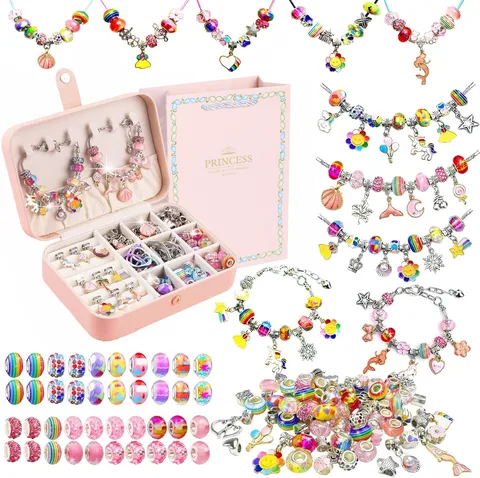 Bambini DIY Cristallo Perline Braccialetto Kit Lega Di Zinco Unicorno Pendente Set Di Gioielli Con Scatola Regalo