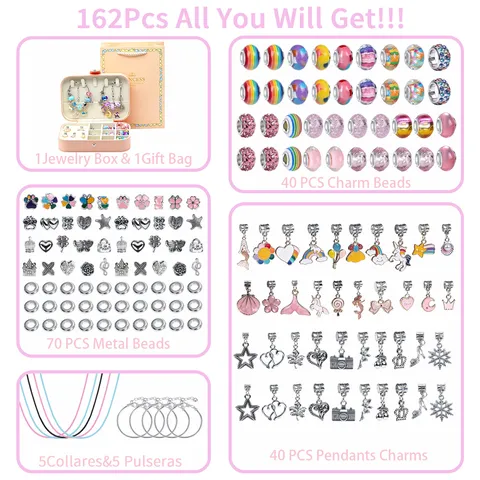 Bambini DIY Cristallo Perline Braccialetto Kit Lega Di Zinco Unicorno Pendente Set Di Gioielli Con Scatola Regalo