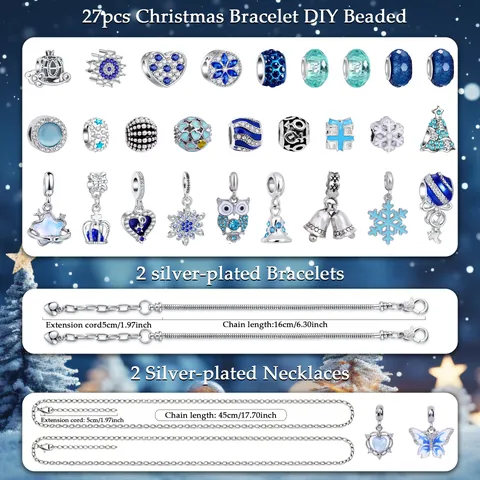 Calendario dell'Avvento di Natale Braccialetto con Perline Fai da Te Collana Scatola a Sorpresa Scatola Regalo Set di Gioielli in Lega Per Bambini Ragazze