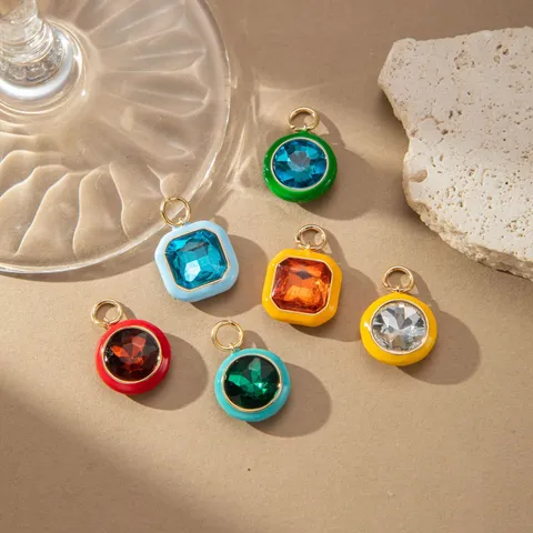 Geometric Copper Enamel Pendant Colorful Oil Drop Rhinestone Charm For DIY Keychain Bag Jewelry Accessory Making Euro-American Style