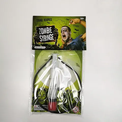 Halloween Scary Through Head Plastic Cleaver Axe Syringe Headband Prank Costume Prop Bloody Weapon Headpiece Novelty Party Decor
