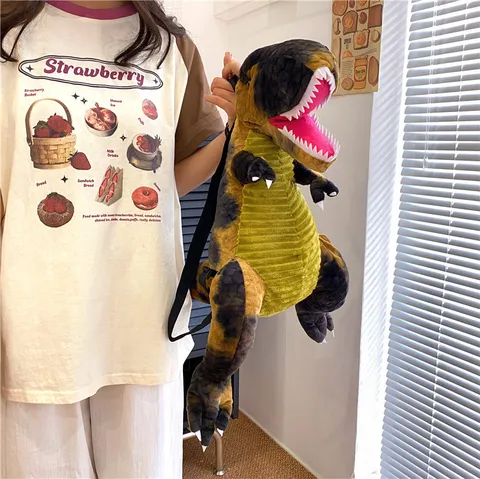 Mochila de Peluche de Dinosaurio de Dibujos Animados para Niños Suave Tiranosaurio Triceratops Animal de Peluche Bolsa de Hombro Doble para Regalo de Cumpleaños Niños Escuela