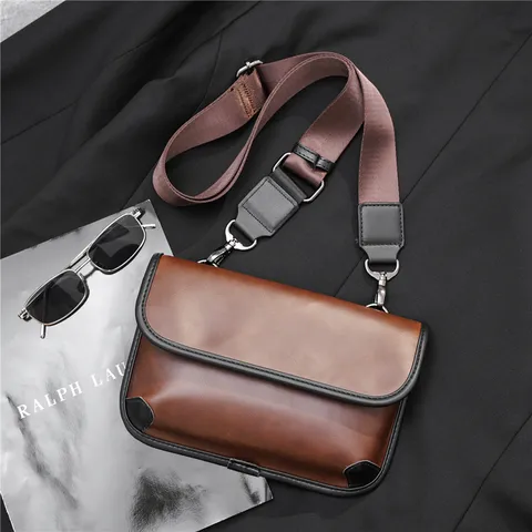 Mens PU Leather Crossbody Bag Vintage Casual Shoulder Bag Waterproof Daily Commuter Messenger Bag For Men