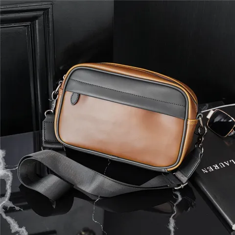 Men's Vintage PU Leather Crossbody Bag Waterproof Casual Shoulder Messenger Bag Business Travel Camera Bag