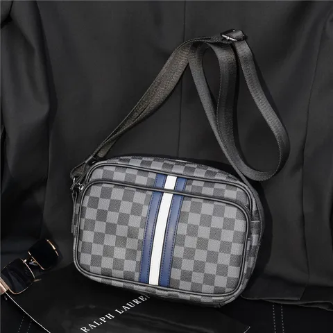 Men's Fashion Street Crossbody Bag Trendy PU Leather Horizontal Letter Small Square Bag Waterproof Shoulder Bag