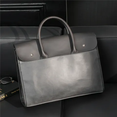 Men PU Leather Briefcase Large Capacity Business Laptop Bag Waterproof Vintage Handbag Shoulder Crossbody Bag