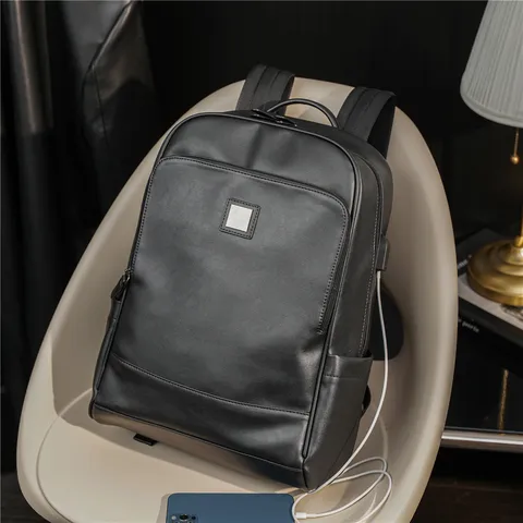 Zaino Affari Casual in Pelle PU da Uomo Impermeabile Grande Capacità Borsa per Computer Viaggio con Porta USB