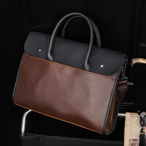 Men PU Leather Briefcase Large Capacity Business Laptop Bag Waterproof Vintage Handbag Shoulder Crossbody Bag
