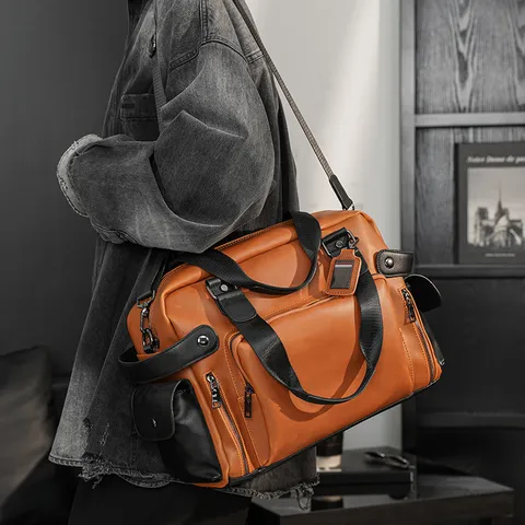 Men Business Casual Briefcase Vintage PU Leather Shoulder Messenger Bag Waterproof Large Capacity Handbag
