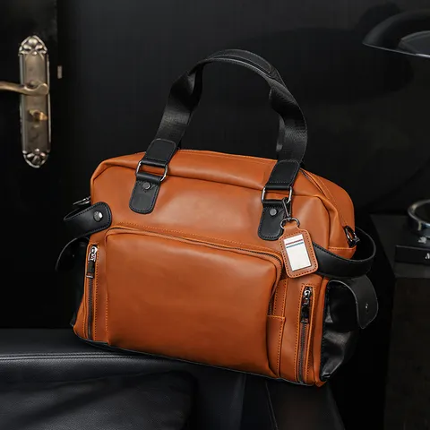 Men Business Casual Briefcase Vintage PU Leather Shoulder Messenger Bag Waterproof Large Capacity Handbag