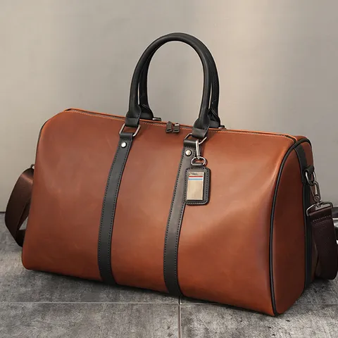 Mens Retro PU Leather Travel Bag Large Capacity Waterproof Duffel Bag Casual Business Luggage Bag Business Travel Gym Bag