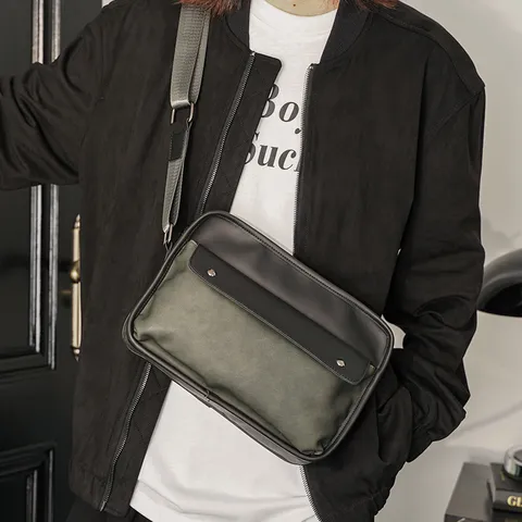 Men's Vintage Retro Messenger Bag PU Leather Waterproof Spliced Casual Crossbody Shoulder Bag