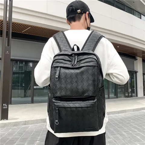 Zaino da Viaggio Casual Unisex Grande Capacità Pelle PU Intrecciato Zainetto Borsa per Laptop da Lavoro per Uomo e Donna