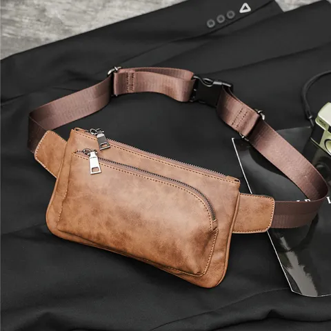 Men's Fashion Waterproof PU Leather Chest Bag Casual Solid Color Sling Bag Street Trend Crossbody Bag With Stitching