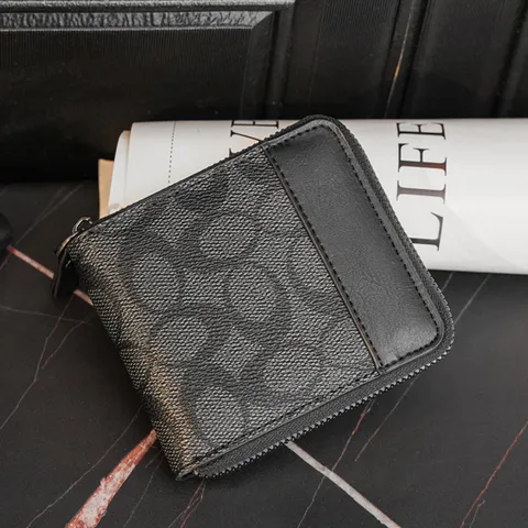 Men Short PU Leather Wallet Waterproof Plaid Card Holder Fashion Casual Zipper Coin Purse Business Card Organizer