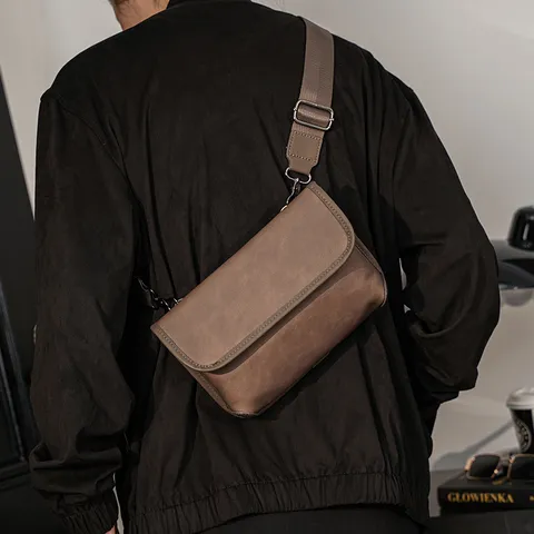 Mens PU Leather Crossbody Bag Vintage Casual Shoulder Bag Waterproof Daily Commuter Messenger Bag For Men