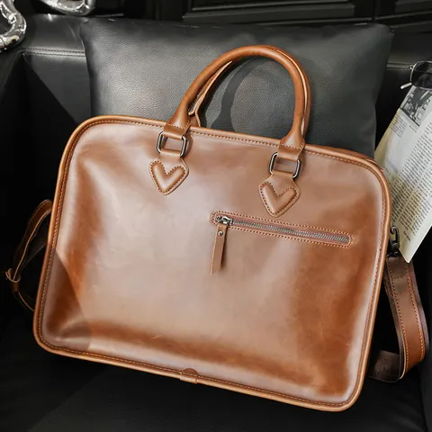 Vintage PU Leather Briefcase For Men Business Laptop Bag Waterproof Large Capacity Casual Messenger Shoulder Bag