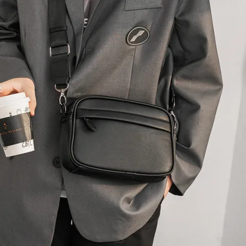 Men PU Leather Crossbody Bag Casual Business Commuter Messenger Shoulder Bag Waterproof Small Chest Bag Daily Travel