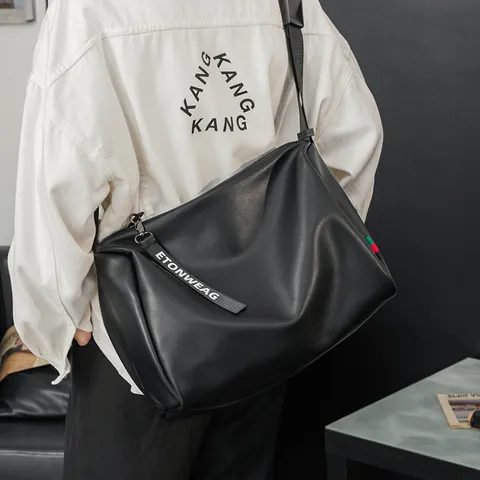 Men's Casual Large Capacity PU Leather Crossbody Bag Fashion Solid Color Waterproof Shoulder Messenger Bag Travel Handbag