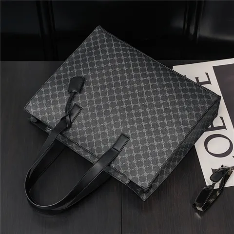 Men's Business PU Leather Tote Bag Large Capacity Waterproof Laptop Handbag Geometric Pattern Crossbody Bag