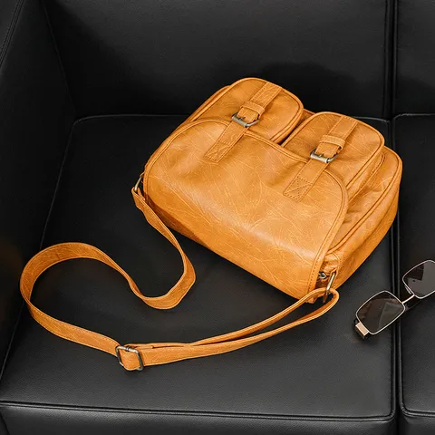 Men's PU Leather Crossbody Bag Vintage Casual Street Trend Shoulder Bag Waterproof Small Square Bag For Travel