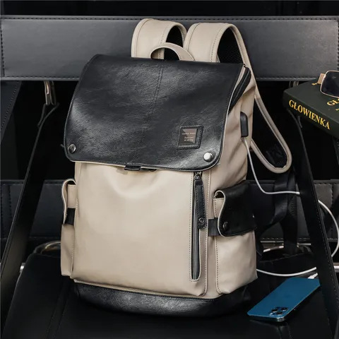 Zaino Casual in Pelle PU da Uomo alla Moda Vintage Impermeabile per Laptop Viaggio Affari Università