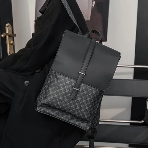 Zaino da Viaggio Casual di Grande Capacità Unisex Impermeabile in Pelle PU Borsa da Scuola Motivo Geometrico Vintage Zaino per Laptop
