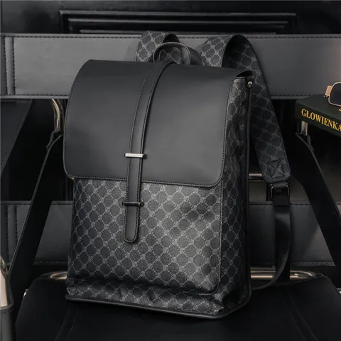 Zaino da Viaggio Casual di Grande Capacità Unisex Impermeabile in Pelle PU Borsa da Scuola Motivo Geometrico Vintage Zaino per Laptop