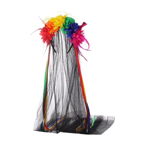 Halloween Feather Simulation Flower Long Mesh Headband Gothic Party Hair Accessories Multi Color Headpiece Women