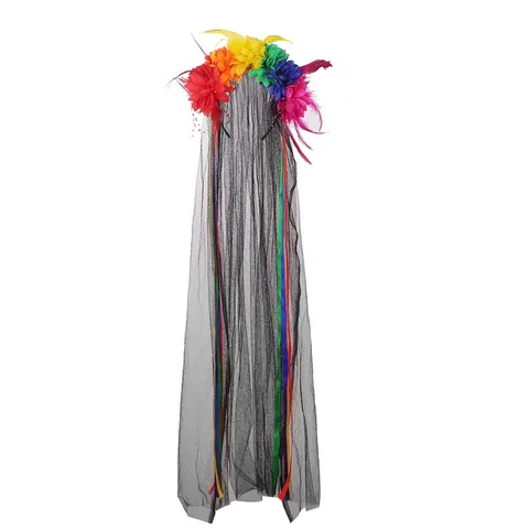 Halloween Feather Simulation Flower Long Mesh Headband Gothic Party Hair Accessories Multi Color Headpiece Women
