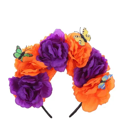 Serre-tête de Fête d'Halloween Camélia Papillon Bandeau à Cheveux Gothique Coiffe Florale Accessoires de Costume pour Femmes