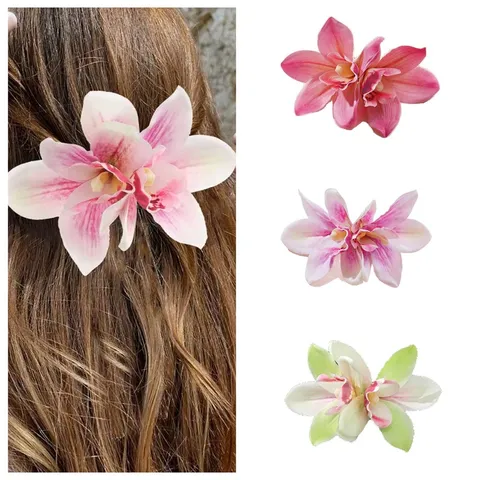 Bohemian Double Orchid Fabric Hair Clip Big Flower Hairpin Resort Vacation Hair Accessories For Women
