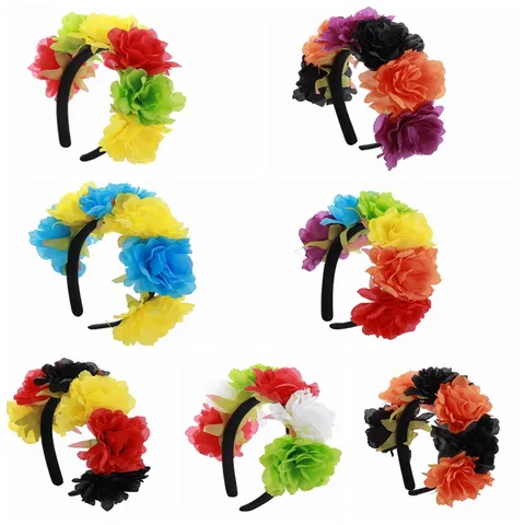 Diadema Floral Multicolor Flor de Poliéster Aro de Pelo Mes del Orgullo Halloween Cosplay Fiesta Accesorios para el Cabello Tocados para Mujeres Hombres