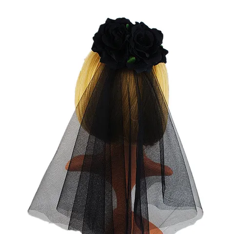 Halloween Gothic Rose Flower Mesh Hair Clip Women Party Cosplay Headwear Dark Style Hair Accessory