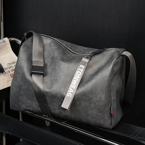 Men's Large Capacity PU Leather Shoulder Bag Casual Crossbody Bag Retro Travel Messenger Bag Waterproof Business Handbag