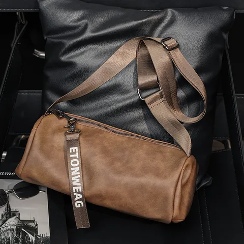 Men Women Casual PU Leather Barrel Crossbody Bag Vintage Waterproof Shoulder Messenger Bag Fashion Trendy Chest Bag
