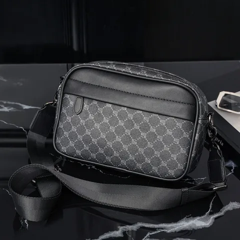 Men's Fashion Casual PU Leather Crossbody Bag Vintage Monogram Pattern Shoulder Bag Waterproof Business Travel Messenger Bag