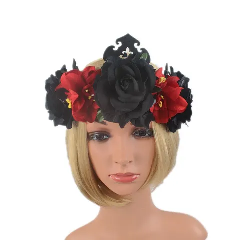 Bandeau de Cheveux Fleur de Rose Sombre Gothique Fête d'Halloween Reine Ajouré