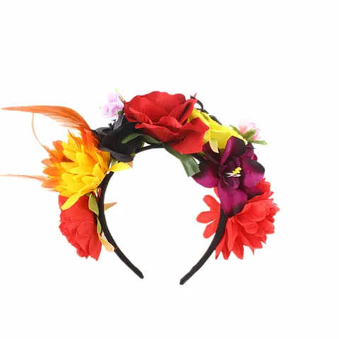 Halloween Rose Feather Headband Mexican Day of the Dead Floral Hair Band Party Headwear Costume Accessories