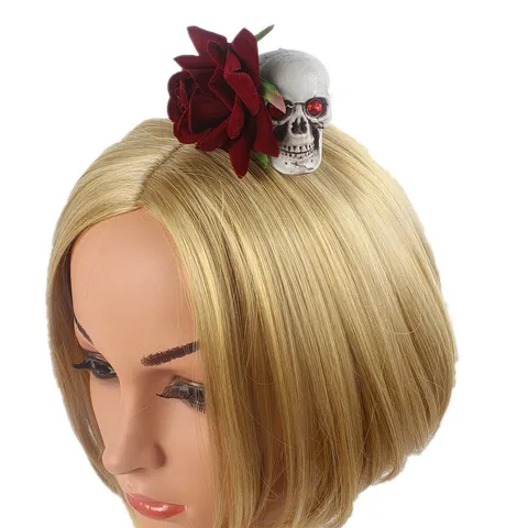Hair Clip Halloween Gothic Rose Flower Skull Hairpin Velvet Flower Women Party Costume Hair Accessories