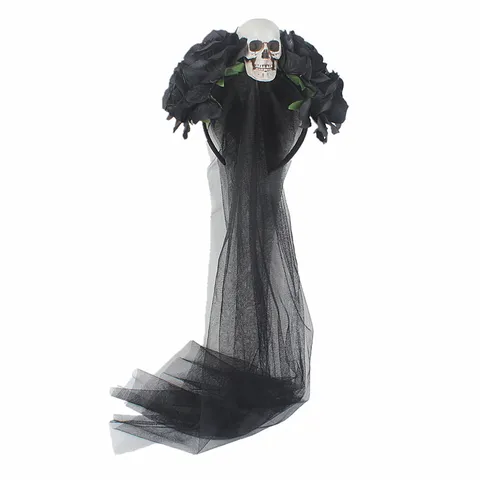 Halloween Rosa Calavera Diadema Gótico Malla Velo Tocopelo Accesorio de Cabello de Fiesta Disfraz Para Mujeres
