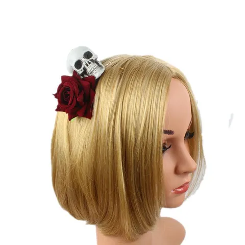 Halloween Velvet Rose Skull Hair Comb Gothic Dark Flower Headwear Party Hair Accessories For Women