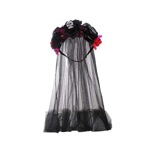 Halloween Schedel Roos Mesh Hoofdband Gotisch Heks Cosplay Haarhoop Feest Festival Kostuum Haaraccessoires