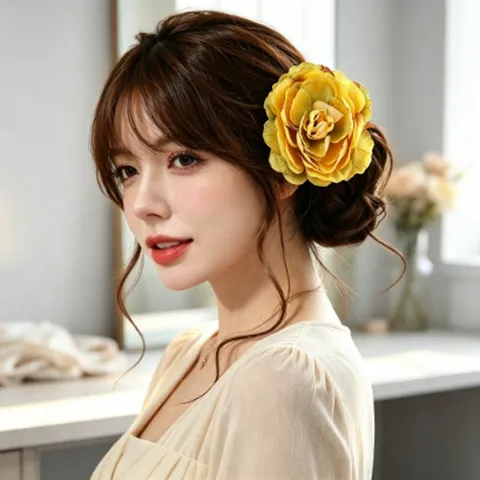 Vintage Fabric Camellia Flower Hair Clip Elegant Floral Side Hairpin For Women Party Photography Hair Accessories