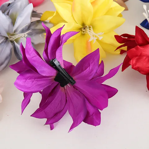 Bohemian Double Lily Flower Hair Clip Fabric Artificial Flower Hairpin Vacation Photo Hair Accessories For Women