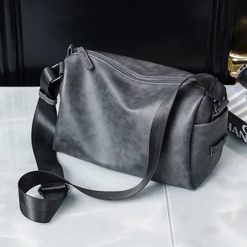 Men's Casual PU Leather Barrel Shoulder Bag Waterproof Minimalist Crossbody Bag Fashion Travel Sling Bag For Men