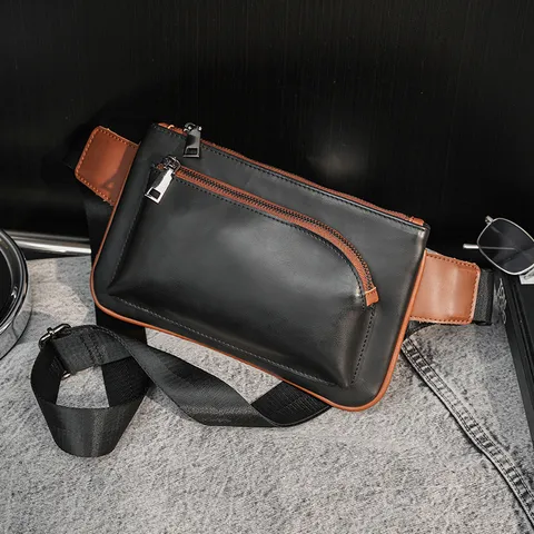 Men's Chest Bag PU Leather Waterproof Casual Crossbody Sling Bag Urban Minimalist Fashion Waist Bag For Travel