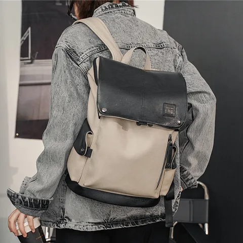 Zaino Casual in Pelle PU da Uomo alla Moda Vintage Impermeabile per Laptop Viaggio Affari Università