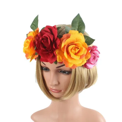 European American Style Halloween Party Rose Flower Headband Simulation Floral Hair Garland Vacation Hair Accessories for Women